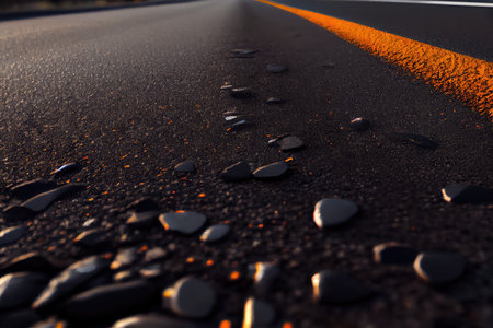 close-up of fresh asphalt road surface, ready for traffic, created with generative aiの素材