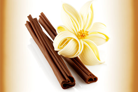 Two bundle of dry vanilla beans with white flower, created with generative aiの素材