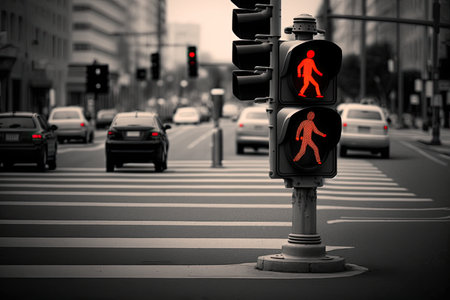 person, running toward red traffic light, to avoid being hit by car, created with generative aiの素材