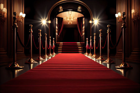 a red carpet leading to the entrance of a glamorous event, such as a premiere or awards ceremony., created with generative aiの素材