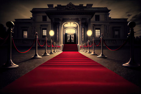 a red carpet leading to a theater where the premiere of an action movie is taking place., created with generative aiの素材