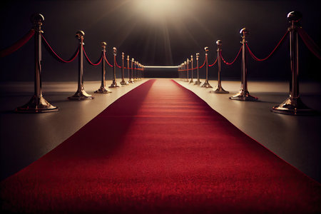 a red carpet being rolled out in preparation for a glamorous awards show., created with generative aiの素材