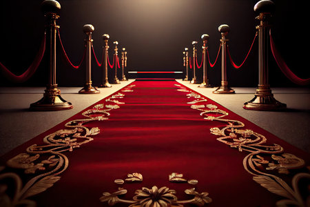 a red carpet being rolled out in preparation for a glamorous awards show., created with generative aiの素材
