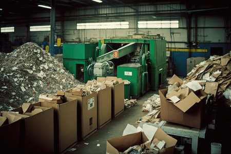 recycling center, where different types of recyclables are sorted and prepared for reuse, created with generative aiの素材