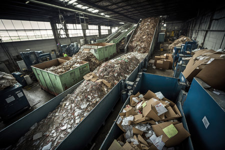recycling center, where different types of recyclables are sorted and prepared for reuse, created with generative aiの素材