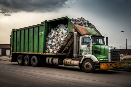 a truck transporting recyclables to a recycling plant, created with generative aiの素材