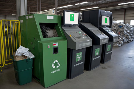 recycling center, with bins and machines sorting and separating different types of recyclables, created with generative aiの素材