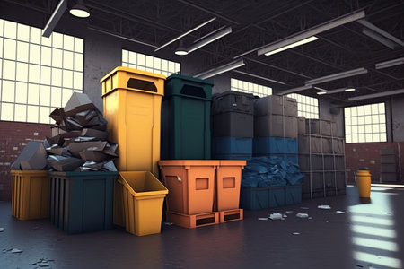 recycling center, with bins and containers for various materials, sorted and ready for reuse, created with generative aiの素材