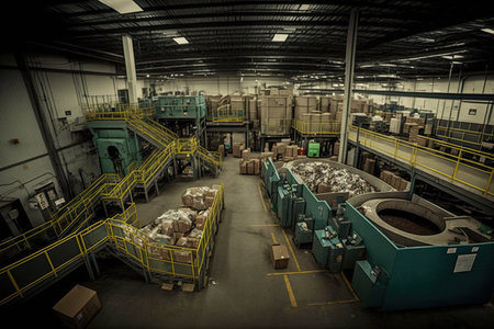 recycling center, with bins and sorting lines for different types of recyclables, created with generative aiの素材