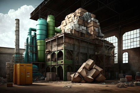 a factory where various recyclables are transformed into useful products, created with generative aiの素材