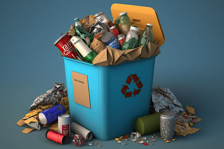 recycling bin overflowing with different types of recyclables, created with generative aiの素材