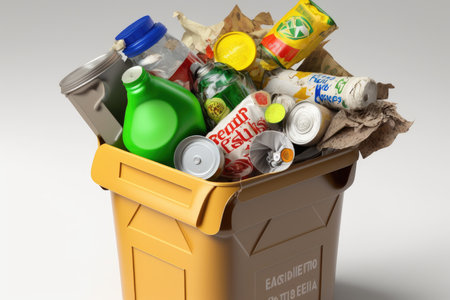 recycling bin overflowing with different types of recyclables, created with generative aiの素材