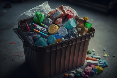 a bin filled with sorted recyclables for recycling, created with generative aiの素材