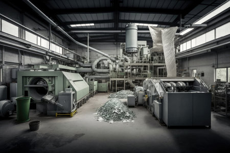 a factory, where sorted recyclables are transformed into new products, created with generative aiの素材