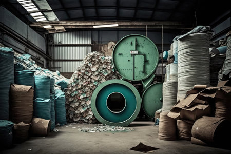 a factory, where sorted recyclables are transformed into new products, created with generative aiの素材