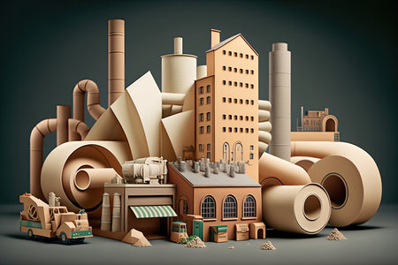 a factory that converts used paper into new products, created with generative aiの素材