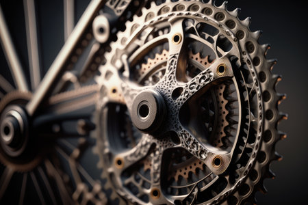 close-up of cross bikes intricate gearing system, with chain in motion, created with generative aiの素材