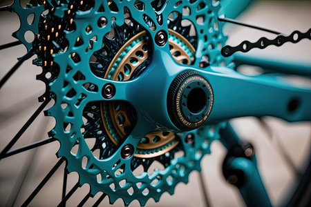 close-up of cross bikes gears and brakes, created with generative aiの素材