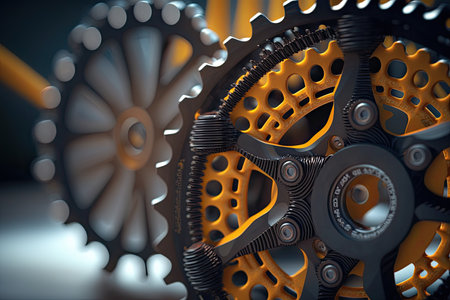 close-up of a bikes chain and gears in motion, created with generative aiの素材