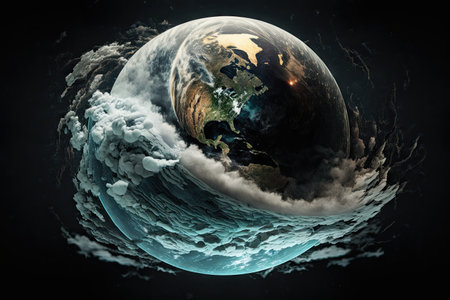 planet with stormy weather, showing the effects of climate change, created with generative aiの素材