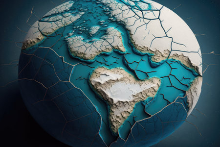 close-up of the earth, with cracks and fissures on its surface, created with generative aiの素材
