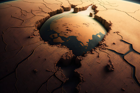 close-up of the earth, with cracks and fissures on its surface, created with generative aiの素材