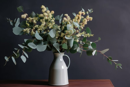 a bouquet of eucalyptus flowers in a vase, created with generative aiの素材