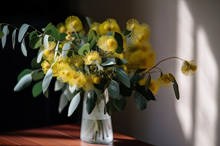 a bouquet of eucalyptus flowers in a vase, created with generative aiの素材