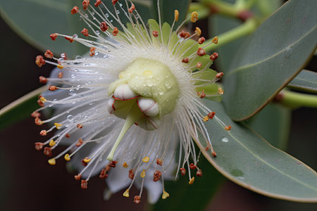 close-up of eucalyptus flower, with its distinctive scent, created with generative aiの素材