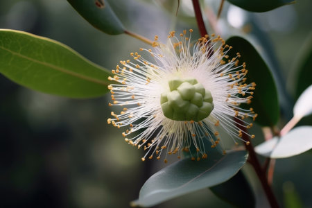 eucalyptus flower blooming in summer, surrounded by lush greenery, created with generative aiの素材