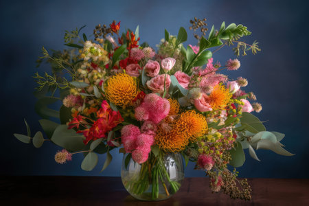 eucalyptus flower bouquet, with the colorful blooms arranged in a vase, created with generative aiの素材
