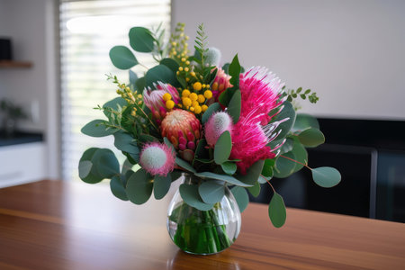 eucalyptus flower bouquet, with the colorful blooms arranged in a vase, created with generative aiの素材