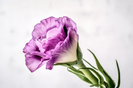 eustoma bloom on textured white background in close-up shot, created with generative aiの素材