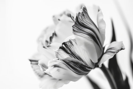 eustoma bloom on white background with blurred black and white lines, created with generative aiの素材