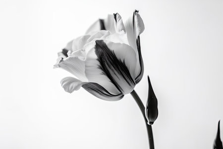 eustoma bloom on white background with blurred black and white lines, created with generative aiの素材
