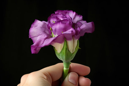 eustoma bloom in fisted hand, showing off its full beauty, created with generative aiの素材