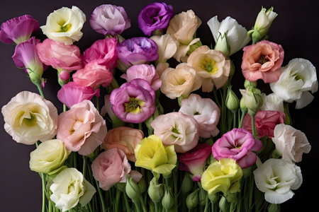 a collection of eustoma blooms in different shades and colors, created with generative aiの素材