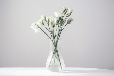 eustoma in modern minimalist vase on white background, created with generative aiの素材