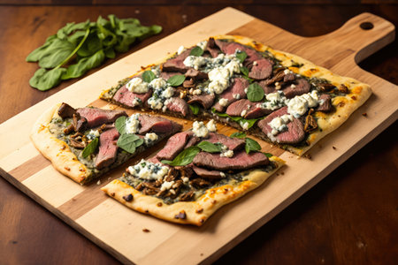 flank steak and roasted mushroom flatbread pizza, created with generative aiの素材