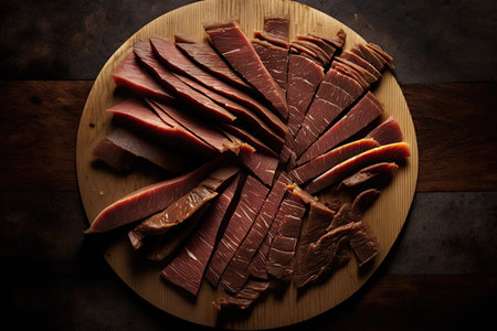 flank steak sliced into thin pieces for stir-fry or fajitas, created with generative aiの素材
