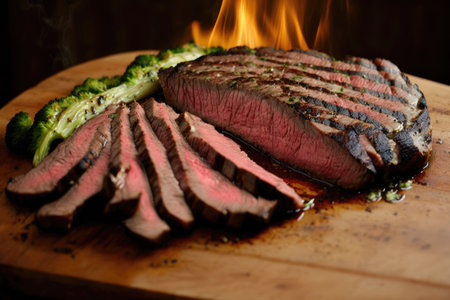 tender flank steak, sliced and grilled to perfection, created with generative aiの素材