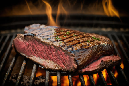 flank steak on grill, ready to be cooked, created with generative aiの素材