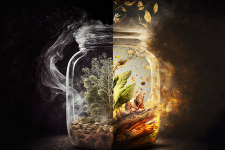 reemergence, with double exposure of two ingredients for culinary creation, created with generative aiの素材