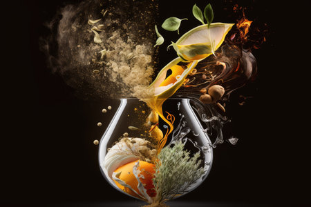 reemergence, with double exposure of two ingredients for culinary creation, created with generative aiの素材