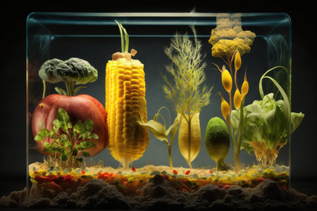 food production double exposure with stop motion, showing the process of growing vegetables from seed to harvest, created with generative aiの素材