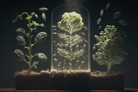 food production double exposure with stop motion, showing the process of growing vegetables from seed to harvest, created with generative aiの素材
