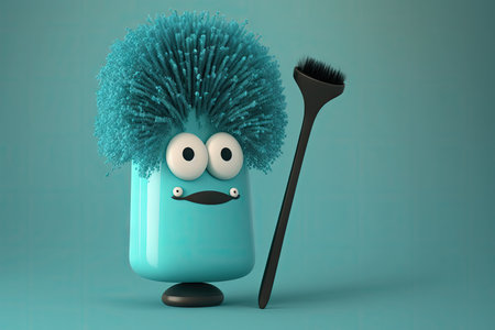 close-up of funny character toilet brush, with its bristles in full view, created with generative aiの素材