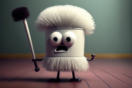 close-up of funny character toilet brush with its bristles in creative and humorous pose, created with generative aiの素材
