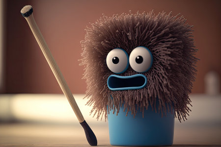 close-up of funny character toilet brush, with bristles and handle visible, created with generative aiの素材