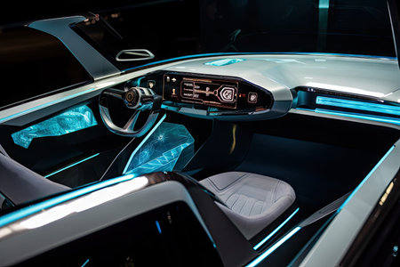 futuristic car with touch-sensitive controls and holographic display, created with generative aiの素材